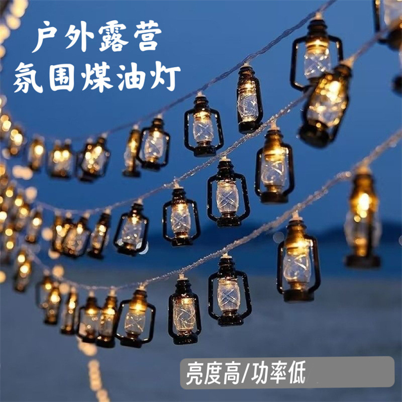 Botella de queroseno retro cadena de lámpara al aire libre camping impermeable skylight atmósfera diseño de lámpara solar cadena de lámpara decorativa