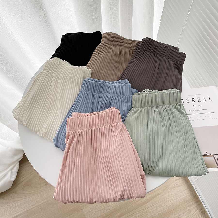 Ice Silk Wide Leg Pants Women's Summer Thin Ice Pants New High Waist Draping Casual Loose Pleated Straight Floor Pants
