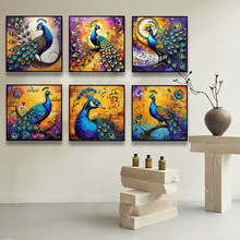 国潮中国风吉祥孔雀挂画东南亚泰式店玄关装饰画餐厅背景墙面壁画