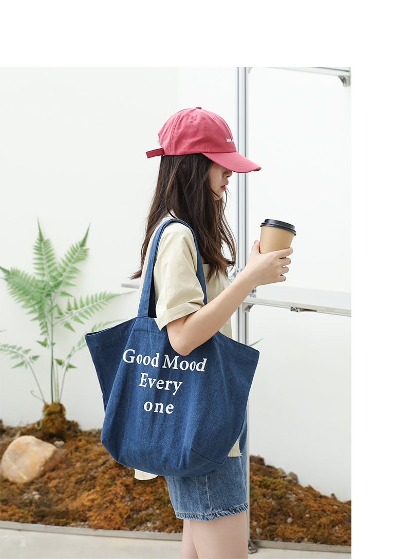 Women's Large Denim Letter Streetwear Open Shoulder Bag display picture 5