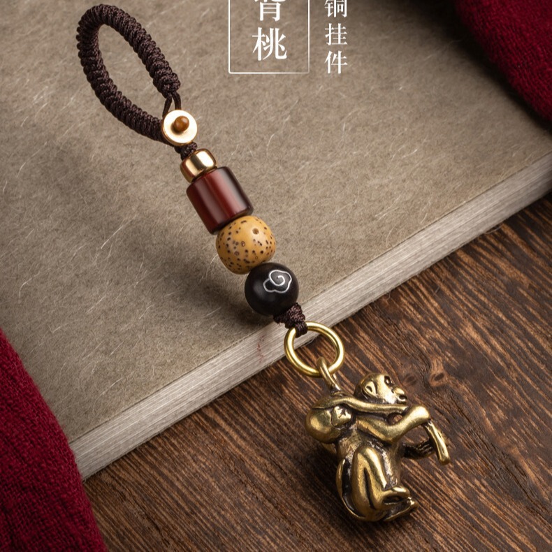 Creative 12 zodiac monkey pendant monkey back peach car keychain pendant accessories hand woven rope wholesale Creative 12 zodiac monkey pendant monkey back peach car keychain pendant accessories hand woven rope wholesale