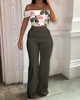 Printed off shoulder sexy short sleeved blouse and High Waist Wide Leg Pants Set