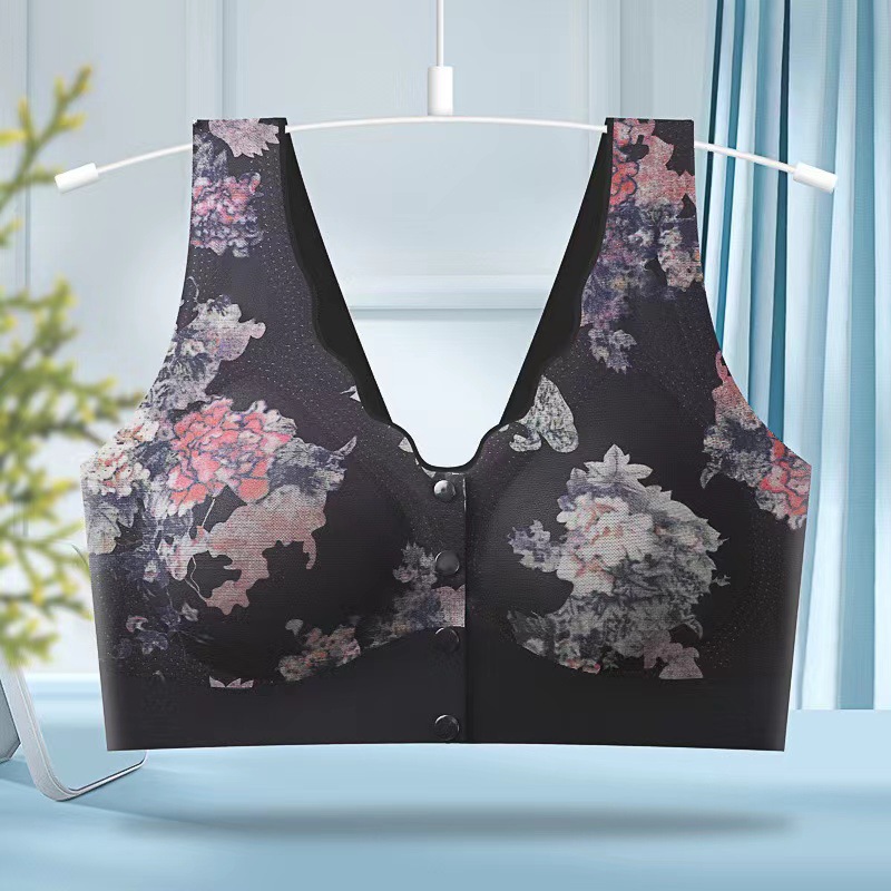 Ropa interior de mediana edad, tipo de botón abierto de la parte delantera de la mujer, bra anti-caída, soporte superior cómodo, ropa interior impresa sin marcas, delgada image 10