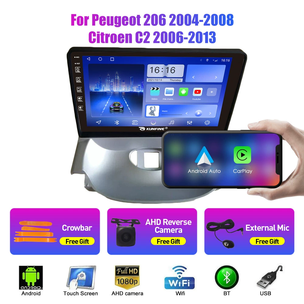 Подходит для Peugeot 206 (2004–2008) и Citroen C2 (2006–2013) — Android навигатор GPS с камерой заднего вида