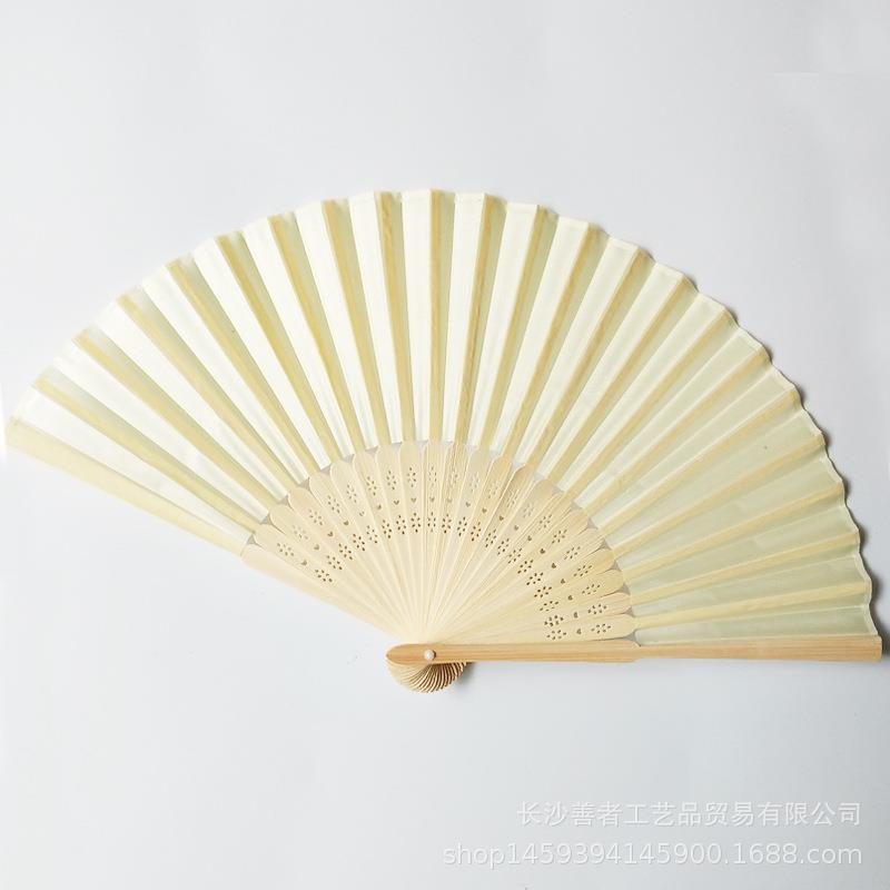 素面婚礼丝扇21CM婚礼布扇绢扇婚礼回礼扇DIY折扇丝印雕刻金色|undefined