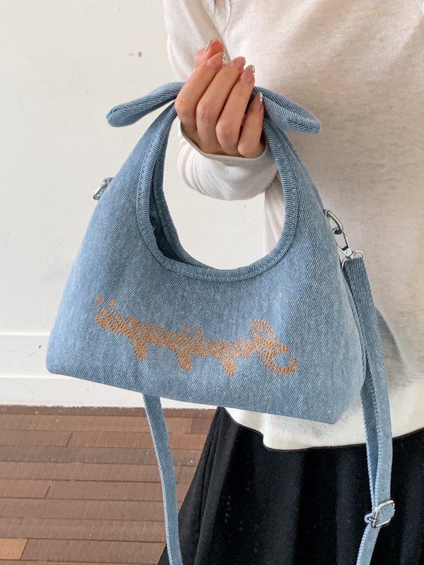 Bolso para mujeres 2026 nuevo estilo coreano bordado letras de brazalete bolso de tela alta textura denim mochila casual