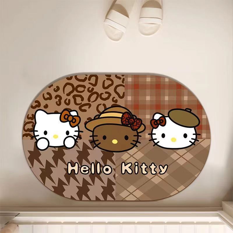 可爱复古kitty硅藻泥地垫浴室洗漱间吸水防滑地垫入户玄关装饰垫|undefined