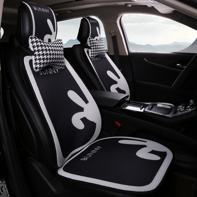 Seat cushion, seat cover, Waist-Cushion, Summer Cooling Pad, Non-Slip Breathable - houndstooth-black-rabbit-2-seat-cushions-for-driver-and-passenger-2-back-cushions-2-neck-pillows-honeycomb