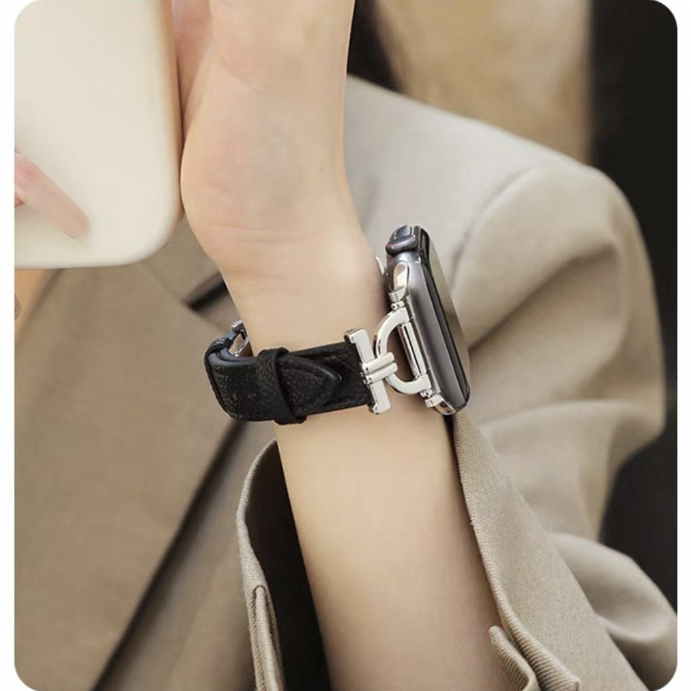 適用於AppleWatch10/9蝴蝶扣荔枝紋皮質腕帶iwatch8765高級感錶帶
