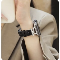 適用於AppleWatch10/9蝴蝶扣荔枝紋皮質腕帶iwatch8765高級感錶帶