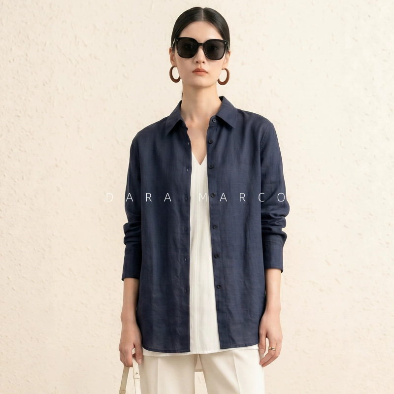 Xiaohe Summer Natural Linen Chao High Count Simple Cardigan Loose Version Women's Casual Spring Shirt Z33087