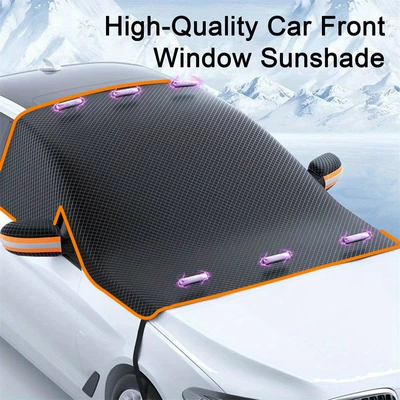 Car snow shield Windshield Snow Cover Sunshade Anti-Frost - strong-magnetic-attachment-extra-thick-oxford-cloth-orange-earmuffs-orange-binding-free-storage-bag