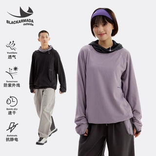 黑舰队秋冬抓绒宽松户外长袖T恤一体式护颈速干防晒弹力机能上衣