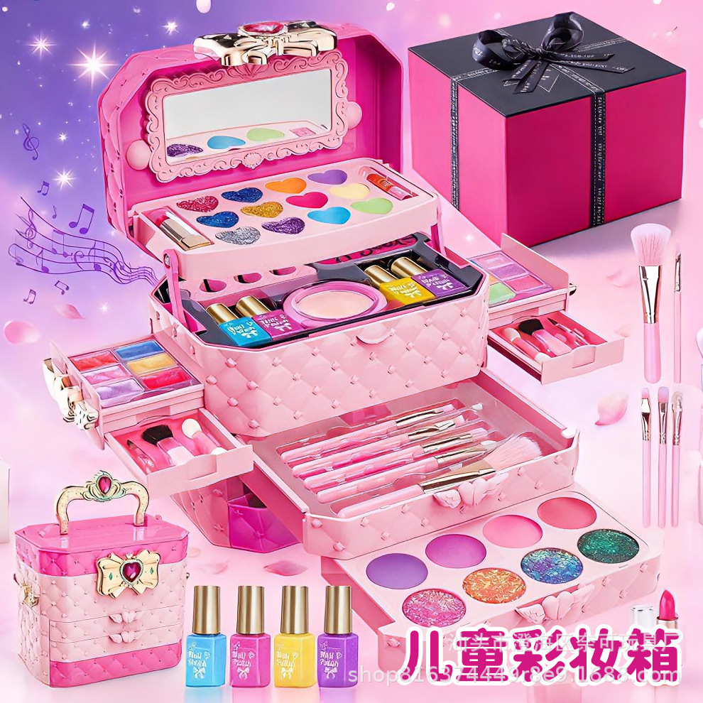 Transfronterizos amazon niños maquillaje juego de juguetes de maquillaje para niñas caja de maquillaje de sombra de ojos lápiz labial