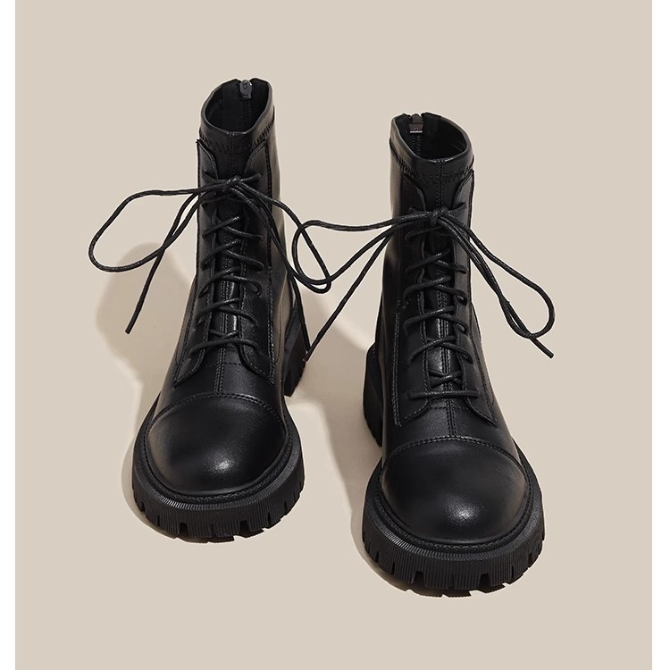 Fuji Shoe Shop Martin Boots Women's 2025 New Autumn Velvet British Thick-Soled Genuine Leather Inner Heightening Slimming Short Boots