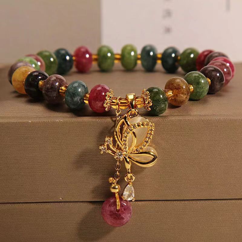 Explosive Natural Color Tourmaline Bracelet High Color Value Jewelry Light Luxury Flying Butterfly Jewelry Gift for Girlfriends Explosive Natural Color Tourmaline Bracelet High Color Value Jewelry Light Luxury Flying Butterfly Jewelry Gift for Girlfriends