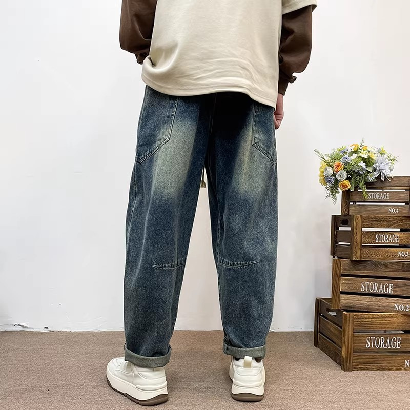 Men's Light Blue Washed Harem Jeans Casual American Style Trendy Spring Summer Wear Versatile Comfortable Fit Denim Pants_voghion.com
