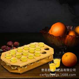 木质威士忌酒杯托烈酒杯一口杯托盘服务白酒杯架调酒杯分配器杯架