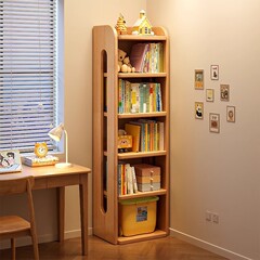 無垢材子供用本棚収納ラック、壁掛け一体型コーナー収納キャビネット、シンプル学生用本棚収納キャビネット