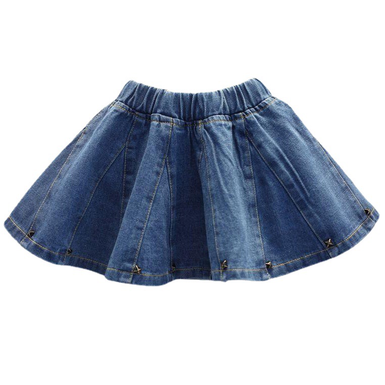 2018 Girls Short Skirt Girls Children's Clothing Washed Denim Skirt Versatile Rivet Denim Skirt Skirt One Generation
