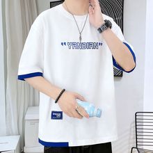 男士短袖T恤潮流帅气夏季五分袖宽松休闲百搭体恤半袖男装打底衫