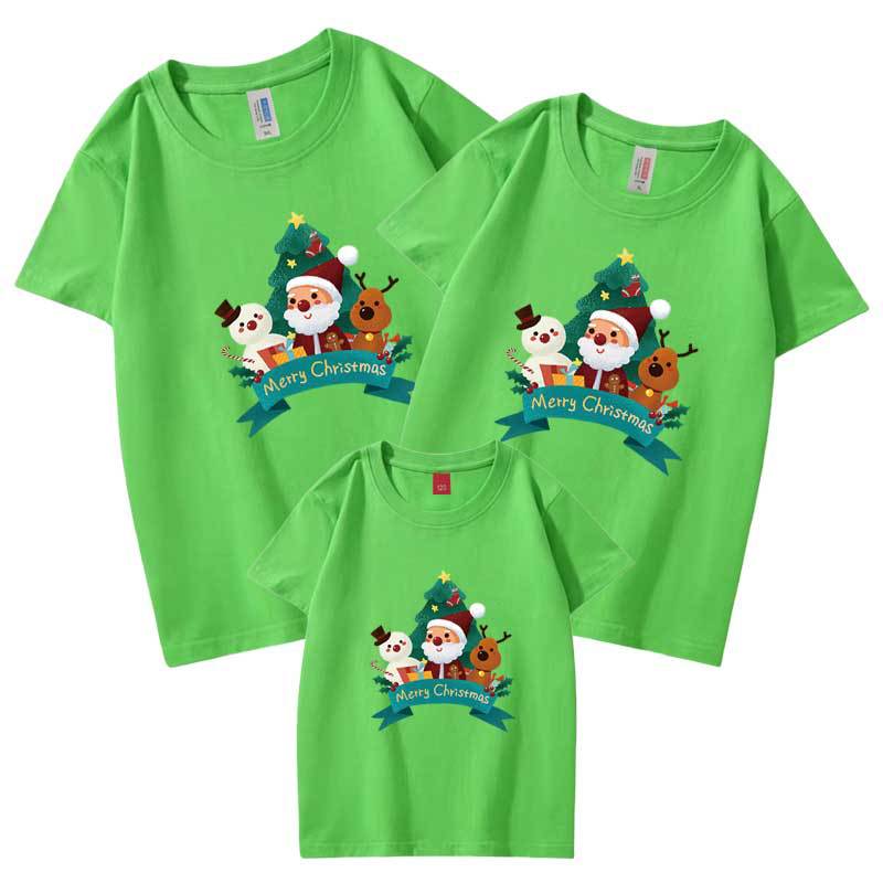 2021 transfronterizo Santa Claus muñeco de nieve cabeza de ciervo algodón peinado niños cuello redondo Camiseta de manga corta padre-hijo traje bebé mameluco