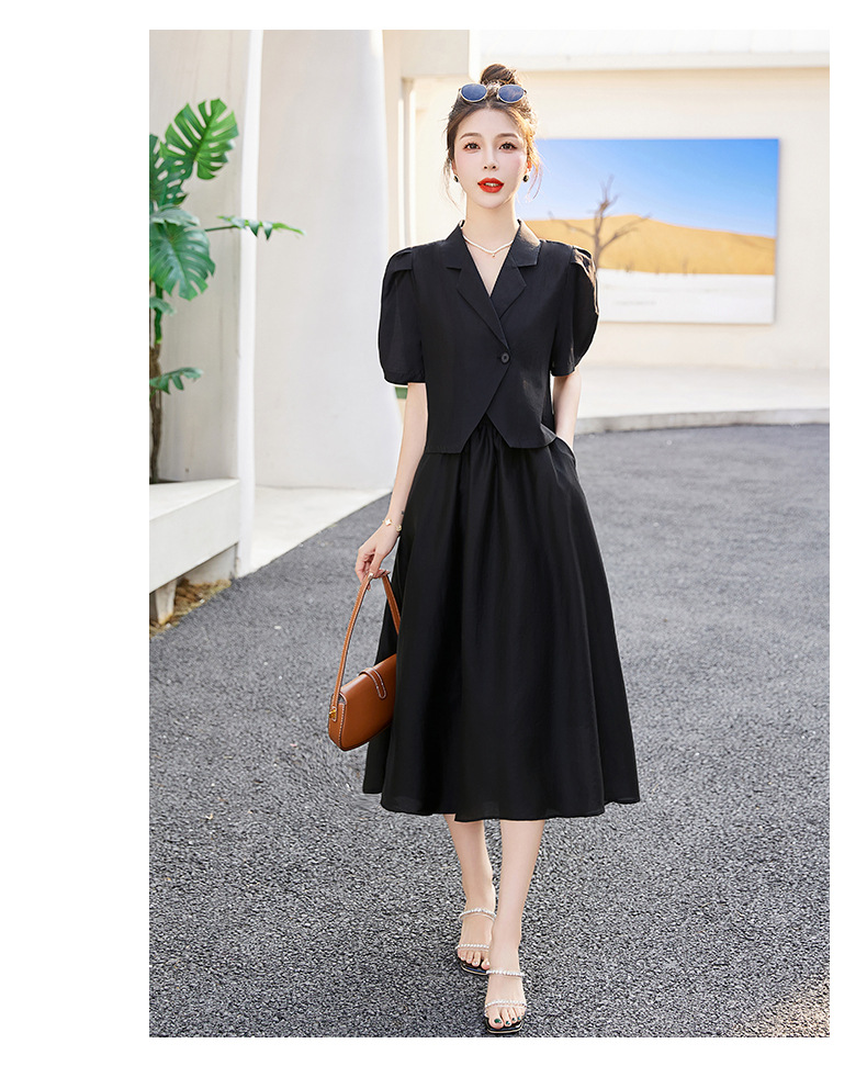 Bộ đồ Tencel nữ hai mảnh gồm áo và chân váy midi thắt eo — Màu đen, Màu xám, Màu kaki chi tiết 30