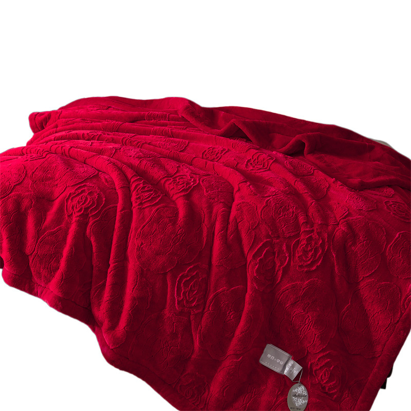 가벼운 럭셔리 하이 엔드 담요 웨딩 빅 레드 더블 레이어 두꺼운 따뜻한 겨울 산호 양털 웨딩 라셸 담요