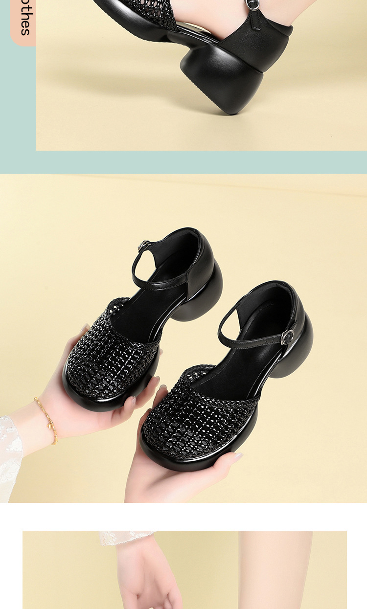 Dép sandal nữ đế xuồng cao gót mũi kín phong cách La Mã — đen chi tiết 10