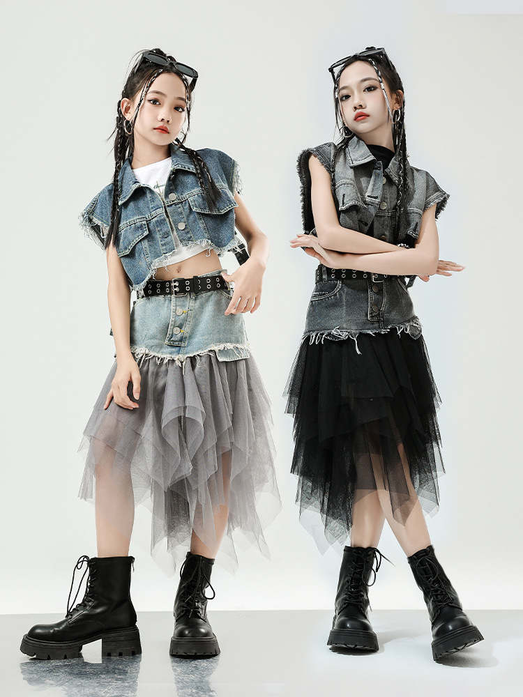 ジャズダンスの服装の女の子の街のダンスのファッション服の子供のジャズのショーのカウボーイのファッション服の女性団のダンスの衣装のスーツ