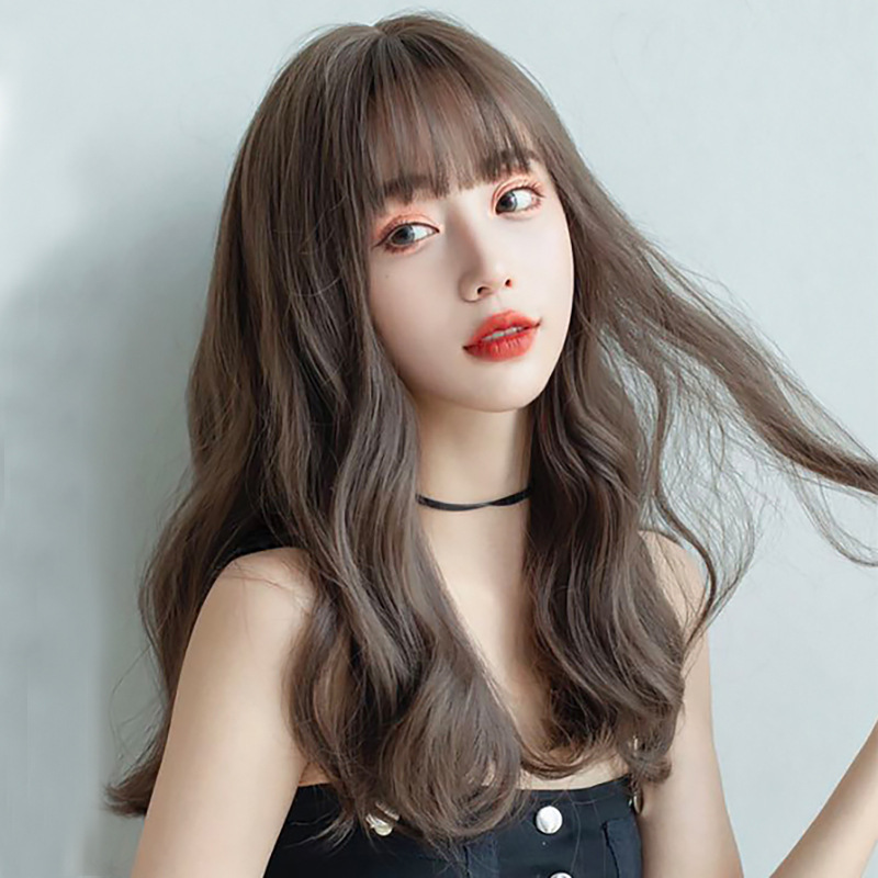 Factory wig female long hair natural full head cover long curly hair air bangs fluffy fashion medium long hair wholesale