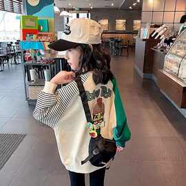 大童女童春秋款卫衣2025新款洋气儿童春季拼接长袖上衣女童打底衫
