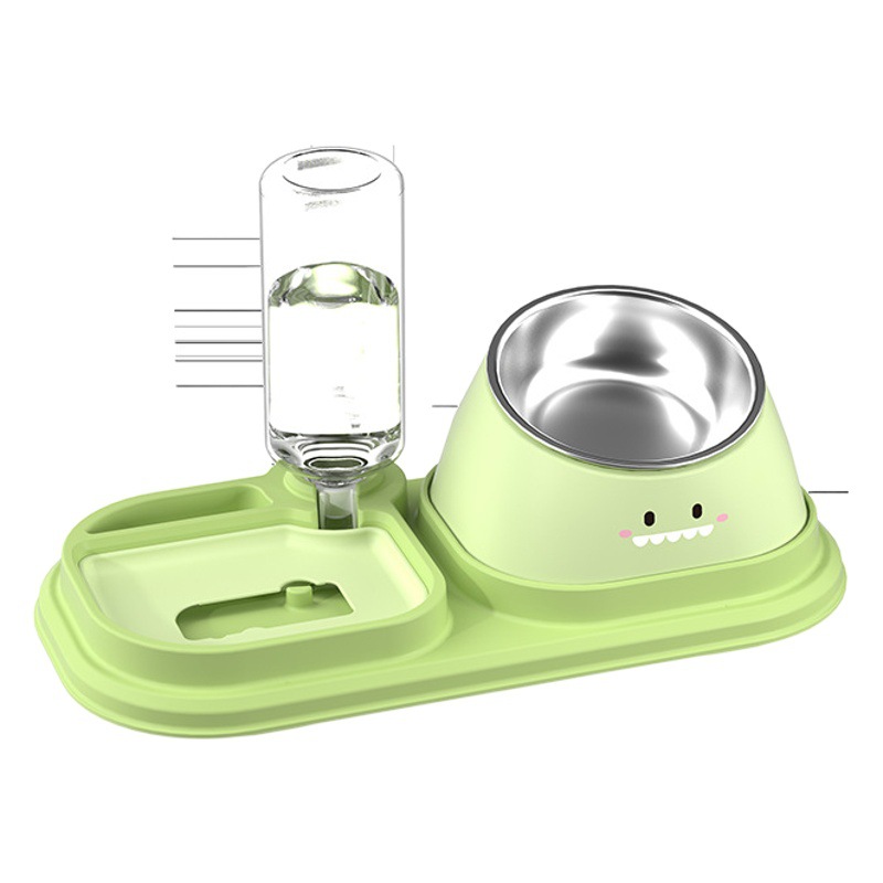 Cuenco de gato de acero inoxidable cuenco para perros cuenco doble cuenco de gato de protección cervical boca oblicua comida lenta fuente de bebida automática tres en uno Pet Bowl