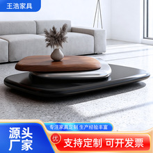 胡桃木可旋转茶几 设计师创意款椭圆茶桌 现代简约家用客厅桌子