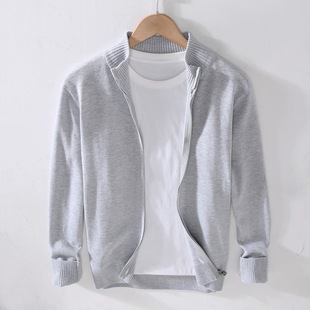 New business casual men's cardigan zipper sweater men's slim fit knitwear basic solid color sweater top 8505