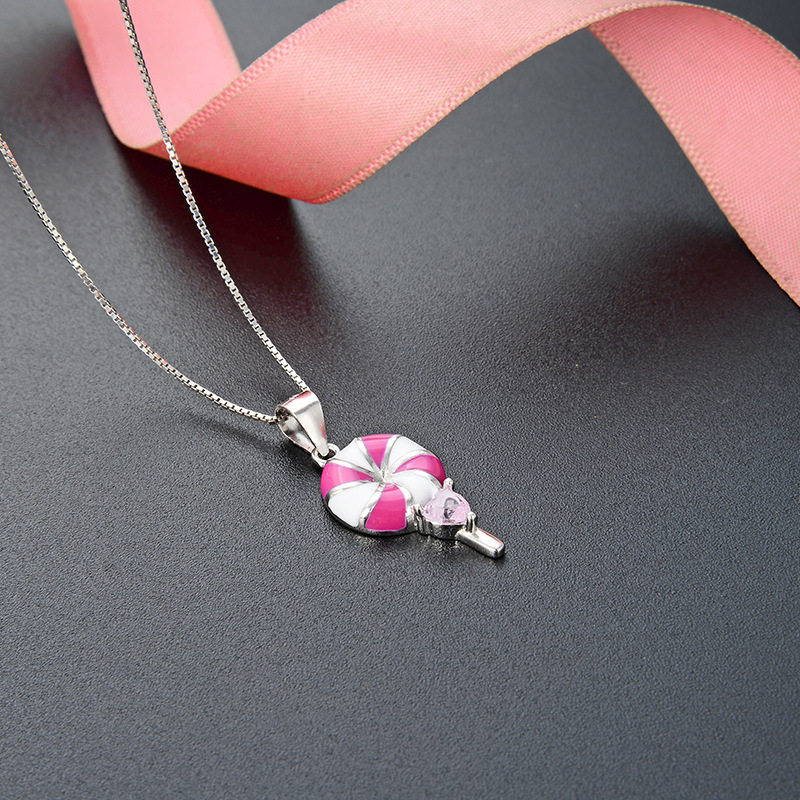 Estilo japonés y coreano de moda pequeño collar cadena clavícula fresca s925 gota plata aceite creativo lindo Lollipop colgante para las mujeres