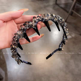 高端重工浅灰色水晶发箍女轻奢齿梳黑色头饰女新款高颅顶压发头箍