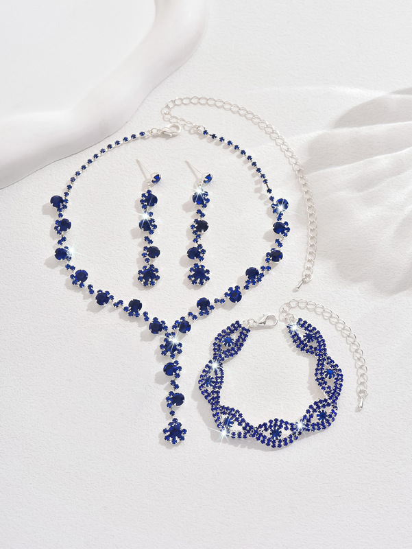 2022ファッション水晶ドリルネックレスピアスブレスレット三点セットアクセサリー結婚式アクセサリー|undefined