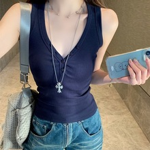 夏季新款极简纯色无袖背心修身大码显瘦韩版设计感无袖美式外穿