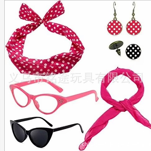 Cosplay de fiesta de la era europea y americana, ropa retro de la década de 1950, aretes de lunares, aretes, diadema, accesorios