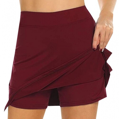Cross-border spring/summer new European and American A-line short skirt, solid-color high-waisted skirt, casual sports pantskirt for women—foreign trade.