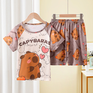 Cross-border Girls' Pajamas Summer Thin Short-sleeved Middle and Large Children Children Boys Little Girls Baby Cartoon Cute Summer