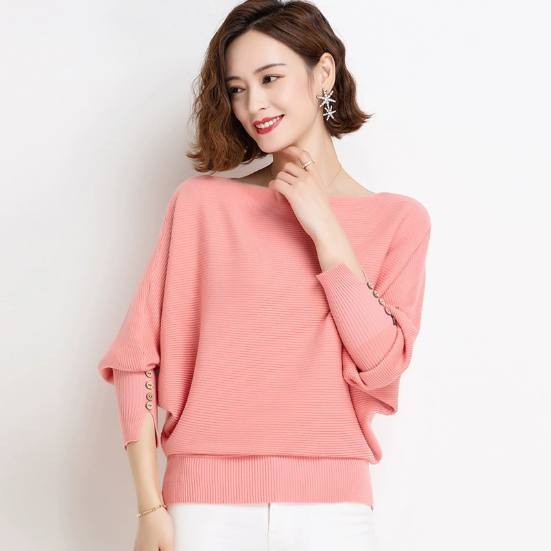 Топ с рукавом «летучая сила» Женская Свободная верхняя одежда с длинным рукавом Весна 2023 Новый красный свитер больших размеров Вязаная Базовая рубашка