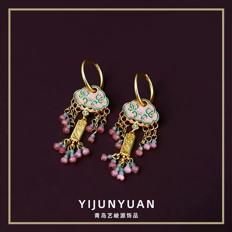 原创新中式个性复古彩色滴油珐琅耳环流苏高级感小众时尚简约耳饰