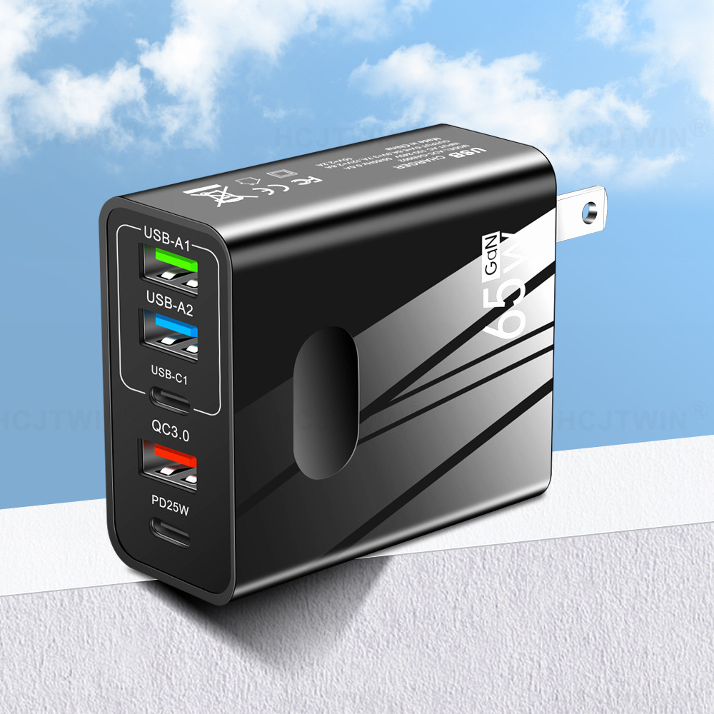 Caricabatterie rapido per cellulare standard da 65 W, testina di ricarica da viaggio multiporta PD+3USB tipo C da 3,1 A_voghion.com