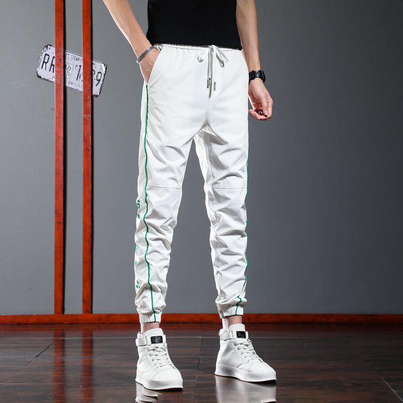 Light Luxury Summer Thin Ice Silk Sliding Stretch Sports Pants Men's Slim-fit Leg-tied European Casual Sweatpants for Men