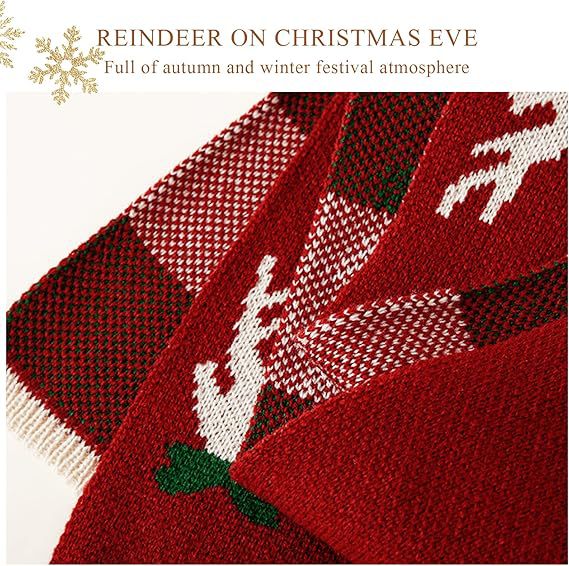 Sciarpa di lana calda lavorata a maglia con renne autunnali e invernali, scialle, sciarpa rossa per Capodanno._voghion.com