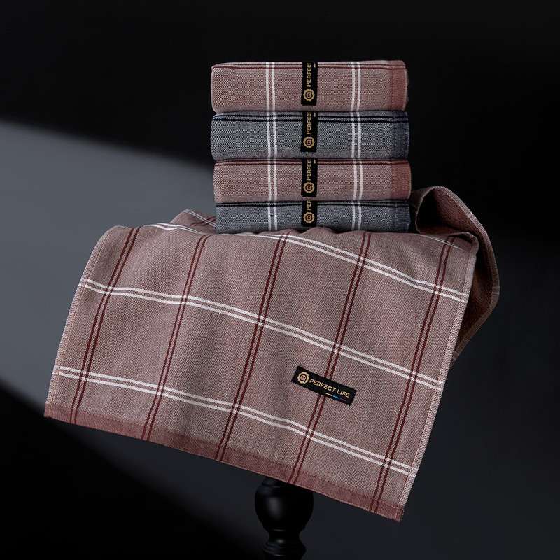 Foreign Trade Japanese Style Simple Plaid Stripesd Towel Unprinted Style Pure Cotton Gauze Towel with Soft and Absorbent Terry on the Back