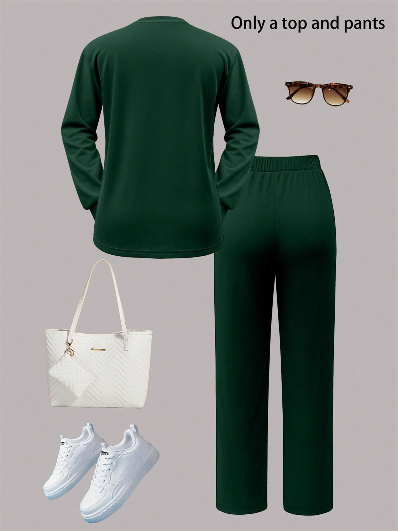 Women's Autumn/Winter Two Piece Set Style Solid Color Round Neck Long Sleeve Top With Wide Leg Straight Leg Pants_ecoleips.com