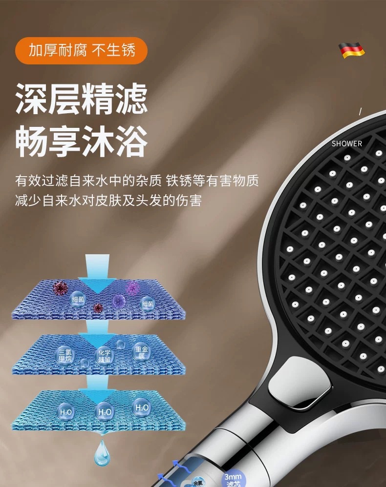 Pressurized showerhead, super high pressure, large water output, 15cm large panel, bath filter, shower head set undefined